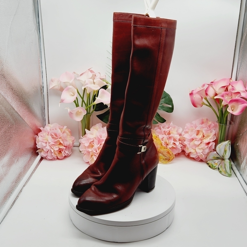 Giani Bernini Womens Rozario Red Brown Leather Tall Knee-High Boots Sz 10
